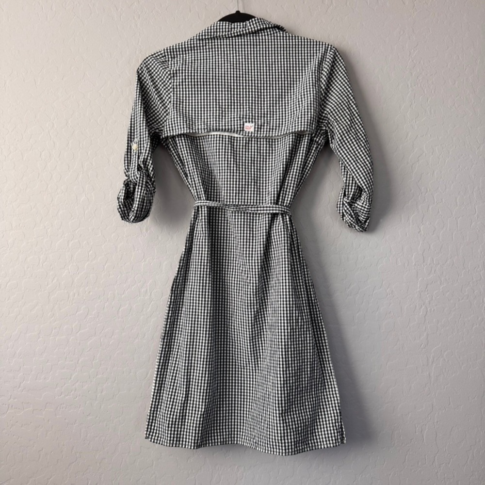 Vineyard Vines Gingham Shirt Dress Belted Roll Tab Sleeve Casual Blue White 0 - Picture 2 of 8